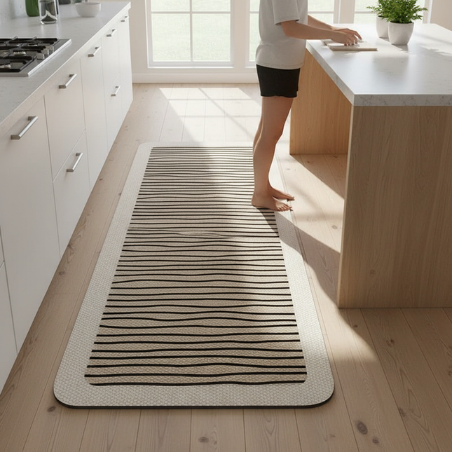 Tapis Cuisine rayures noires beige antidérapant