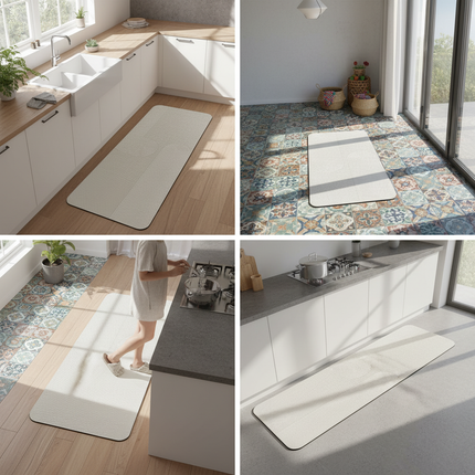 Tapis Cuisine beige minimaliste antidérapant sobre