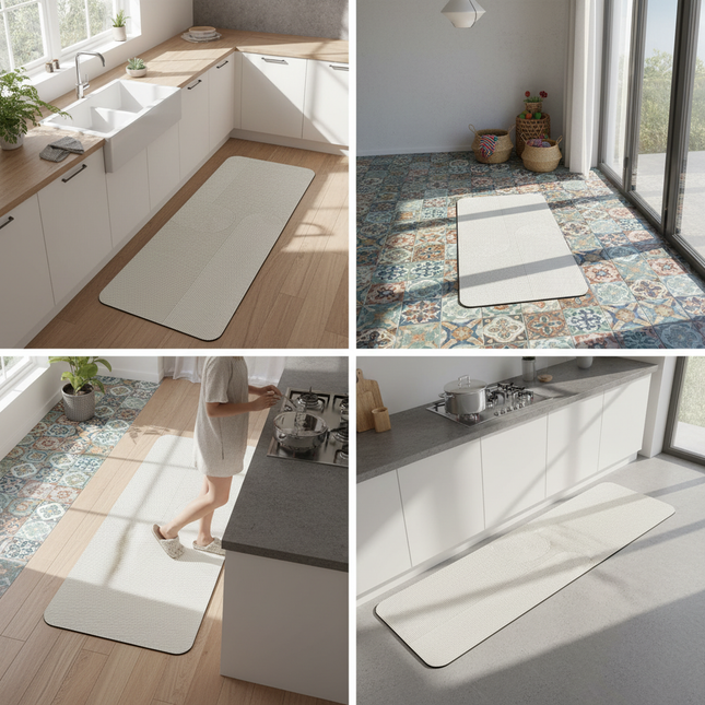 Tapis Cuisine beige minimaliste antidérapant sobre