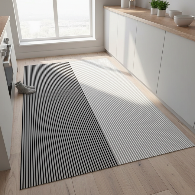Tapis Cuisine rayé bicolore moderne