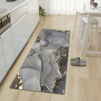 Tapis Cuisine gris doré marbré antidérapant