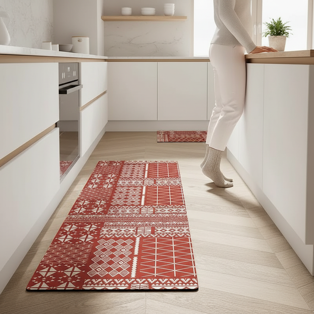 Tapis Cuisine rouge géométrique antidérapant