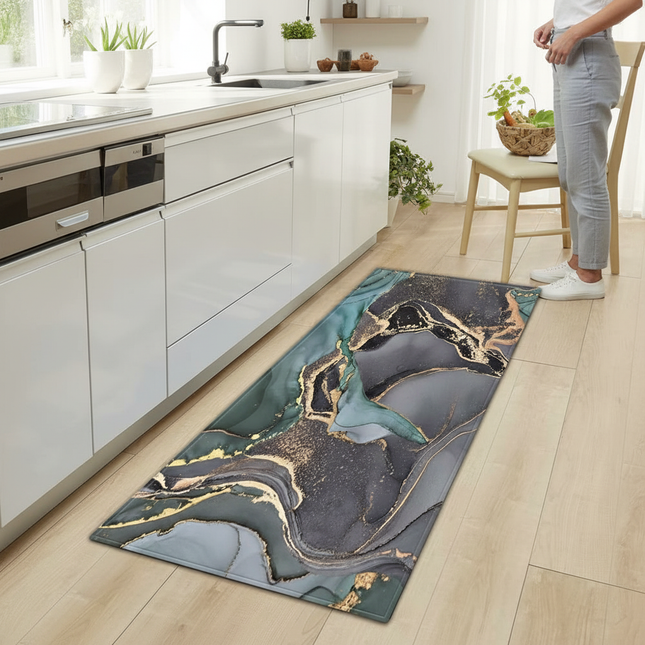Tapis Cuisine marbré vert doré antidérapant