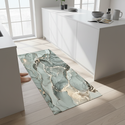 Tapis Cuisine marbré doré antidérapant raffiné