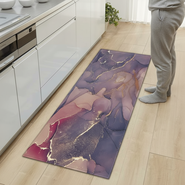 Tapis Cuisine marbré violet doré antidérapant
