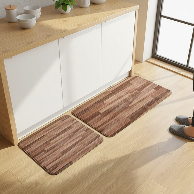Tapis Cuisine motif bois antidérapant chaleureux