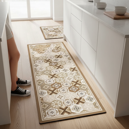 Tapis Cuisine motif carrelage beige antidérapant
