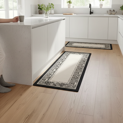 Tapis Cuisine beige motif floral antidérapant