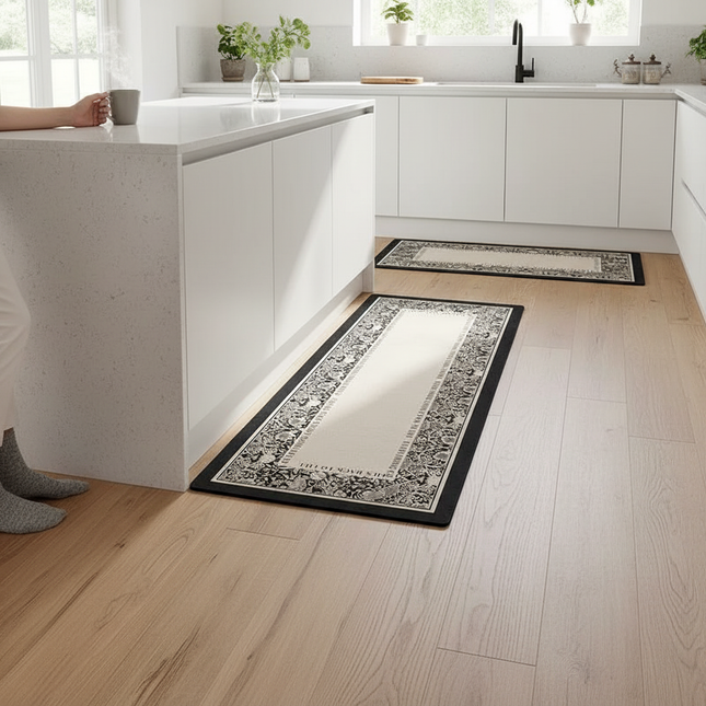 Tapis Cuisine beige motif floral antidérapant