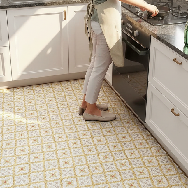 Tapis Cuisine crème-jaune géométrique lavable