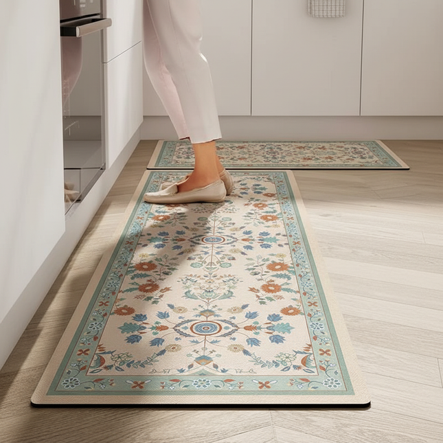Kitchen Carpet Anti-slip Oil-proof Dirt-resistant Rug PVC Leather Waterproof Floor Mats Long Size Flower Home Decoration Mat 양탄자 - gallery 1