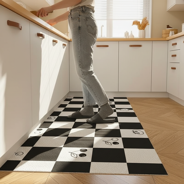 Tapis Cuisine noir et blanc damier antidérapant