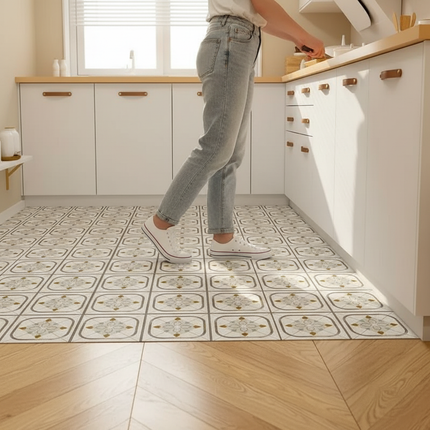 Tapis Cuisine motif carreaux blanc antidérapant