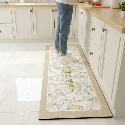 Tapis Cuisine motif floral beige antidérapant
