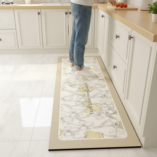 Tapis Cuisine motif floral beige antidérapant