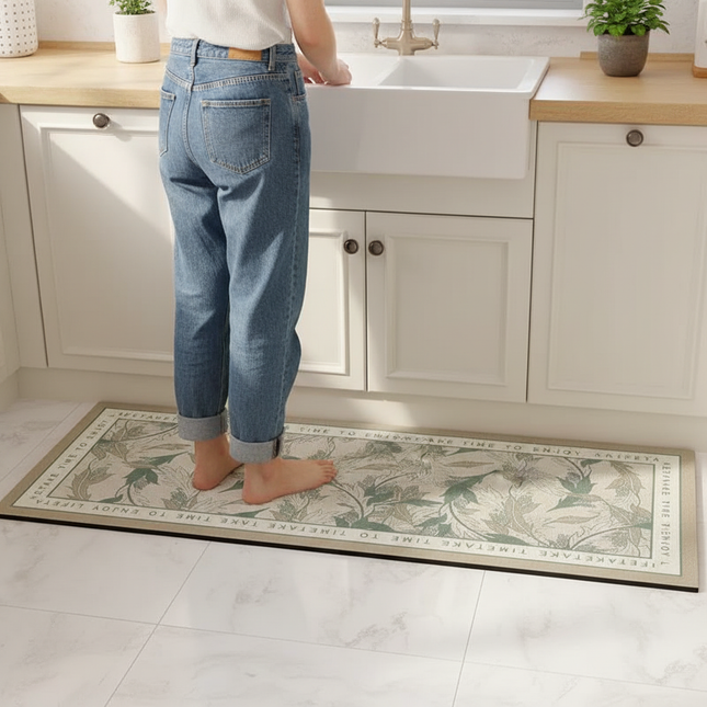 Kitchen Pvc Floor Mat Leather Waterproof Non-slip Carpet Oil-proof Foot Mats Pink Flower Pattern Home Decoration Rug Vinyl Rugs - gallery 1