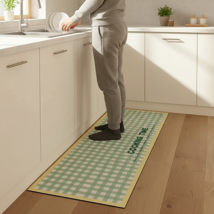 Tapis Cuisine vert menthe à carreaux antidérapant