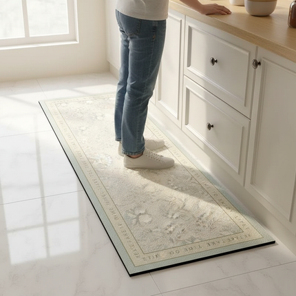 Tapis Cuisine beige motif floral antidérapant raffiné