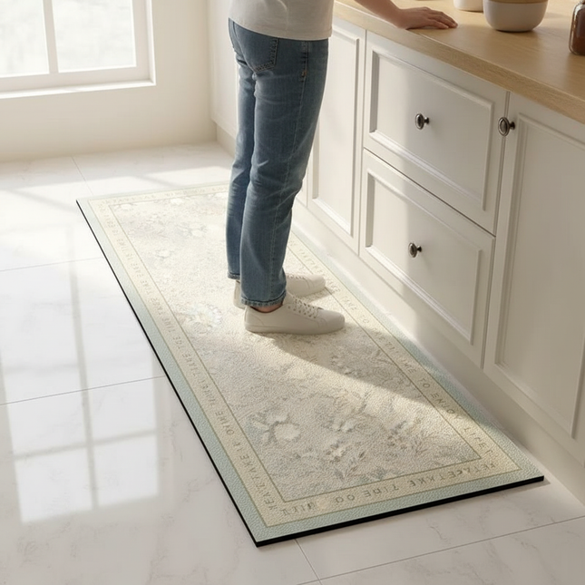 Tapis Cuisine beige motif floral antidérapant raffiné