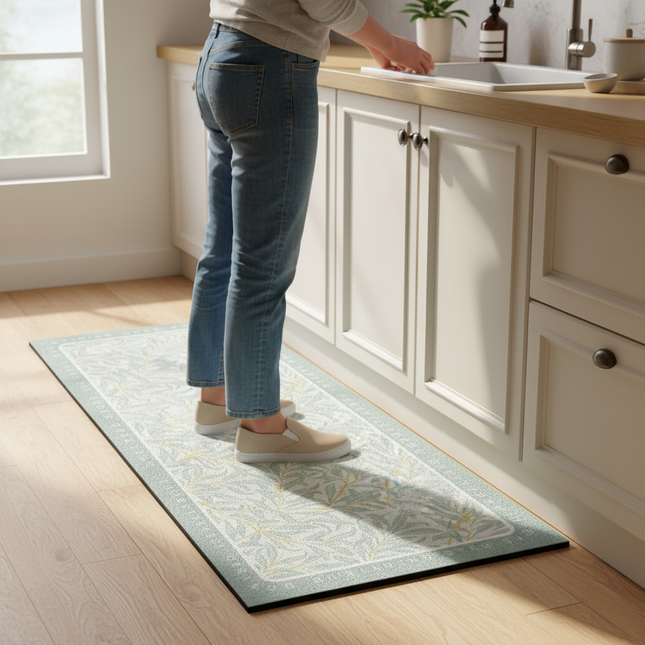 Tapis Cuisine feuillage vert antidérapant vintage