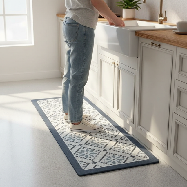Kitchen Pvc Floor Mat Leather Waterproof Non-slip Carpet Oil-proof Foot Mats Pink Flower Pattern Home Decoration Rug Vinyl Rugs - gallery 1