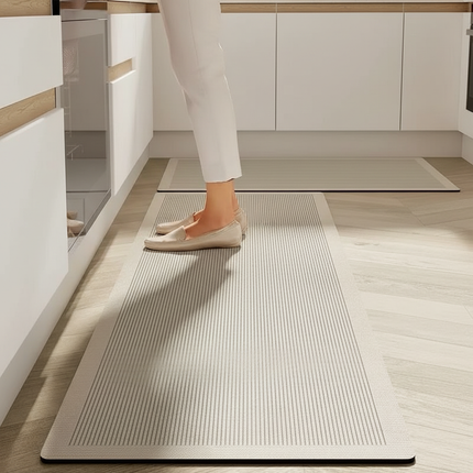 Tapis Cuisine gris clair rayé antidérapant