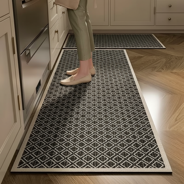 Tapis Cuisine noir blanc géométrique antidérapant