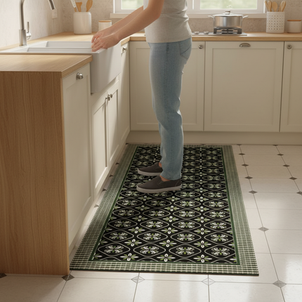 Tapis Cuisine noir rétro antidérapant