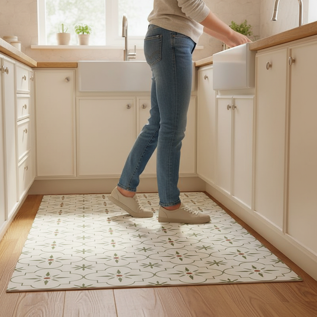 Tapis Cuisine motif floral rétro antidérapant