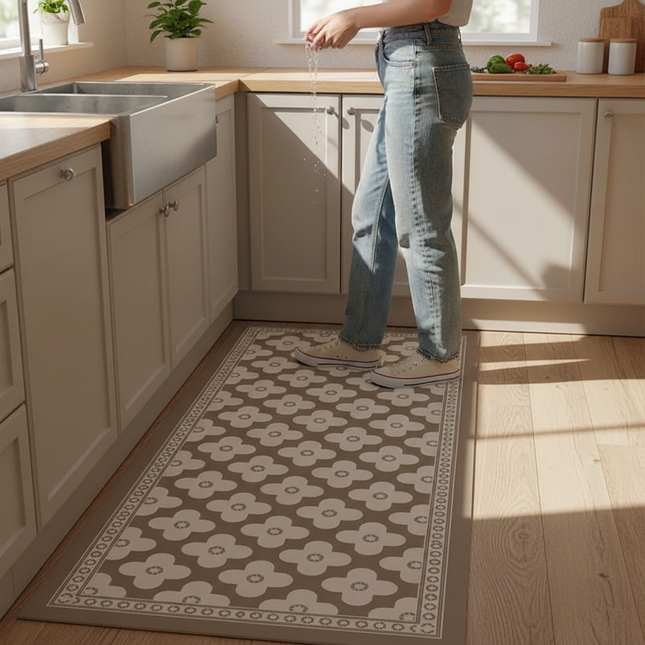 Kitchen Floor Mat Waterproof Oil-proof Foot Mats Pvc Leather Non-slip Carpet Long Rug Spring Retro Style  Home Decoration Rugs - gallery 1