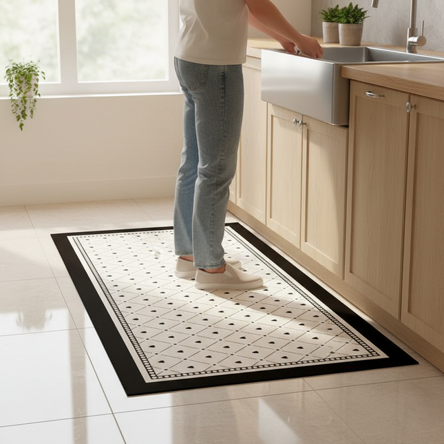 Tapis Cuisine crème rétro lavable