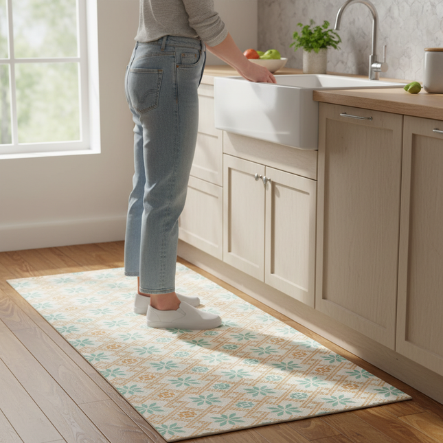 Kitchen Floor Mat Waterproof Oil-proof Foot Mats Pvc Leather Non-slip Carpet Long Rug Spring Retro Style  Home Decoration Rugs - gallery 1