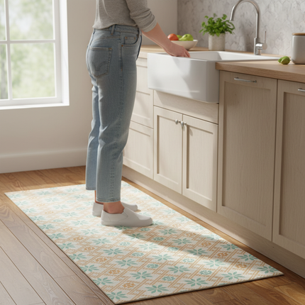 Kitchen Floor Mat Waterproof Oil-proof Foot Mats Pvc Leather Non-slip Carpet Long Rug Spring Retro Style  Home Decoration Rugs - gallery 1