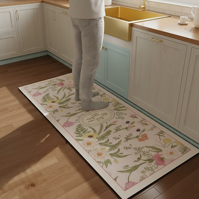 Tapis Cuisine floral beige imperméable