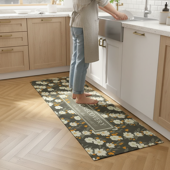 Tapis Cuisine floral gris antidérapant
