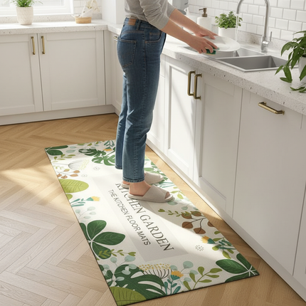 Tapis Cuisine motif végétal beige antidérapant