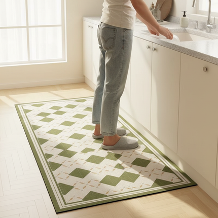 Tapis Cuisine Géométrique vert et beige antidérapant