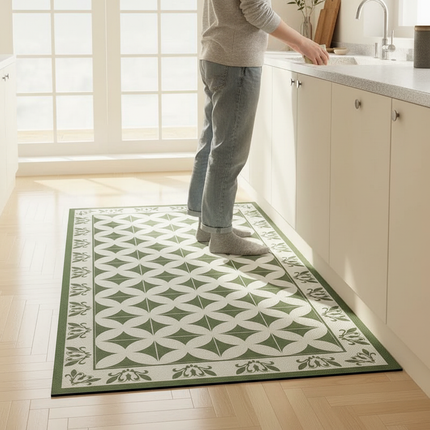 Tapis Cuisine vert géométrique antidérapant naturel
