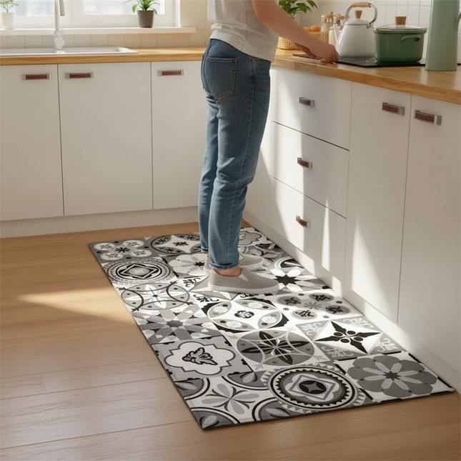 Tapis Cuisine mosaïque gris antidérapant