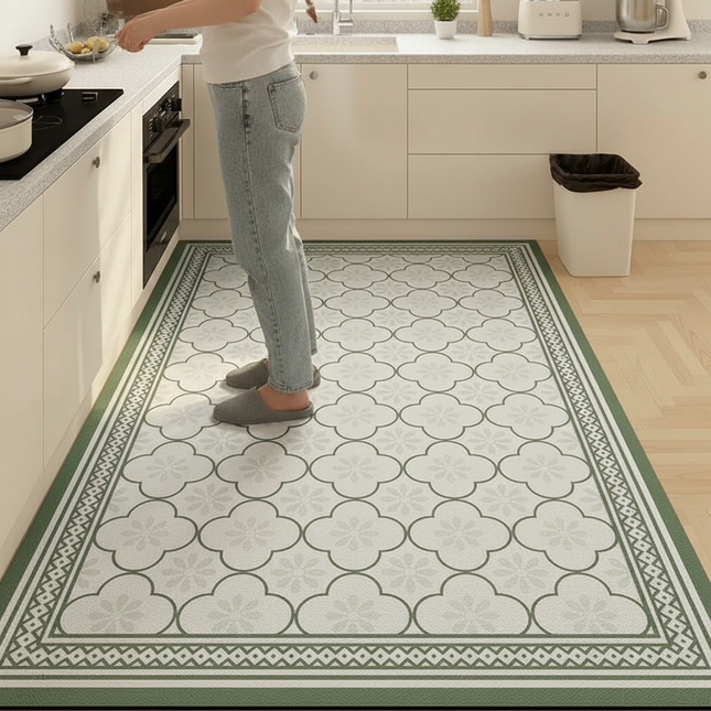 Tapis Cuisine vert géométrique antidérapant apaisant