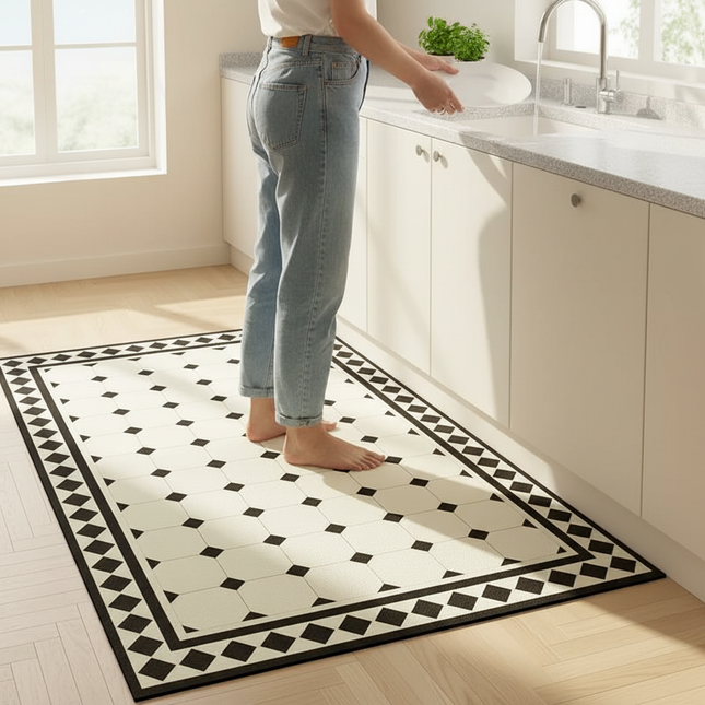 Kitchen Floor Mat Waterproof Large Carpet Pvc Leather Non-slip Oil-proof Foot Mats Home Decoration Rug Alfombra De Cocina 주방 깔개 - gallery 1