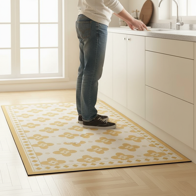 Tapis Cuisine Motif floral jaune antidérapant