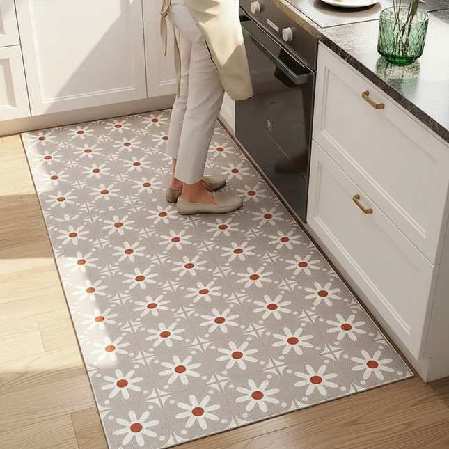 Retro Kitchen Floor Mats Floral Pattern PVC Rug Waterproof Oil-proof Carpet Easy To Clean Anti-fouling Door Mat Can Be Cut Ковер - gallery 1