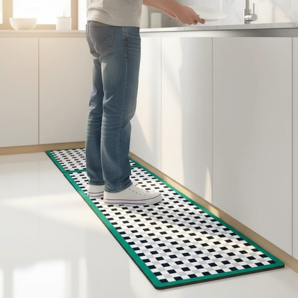 Tapis Cuisine carreaux vert antidérapant