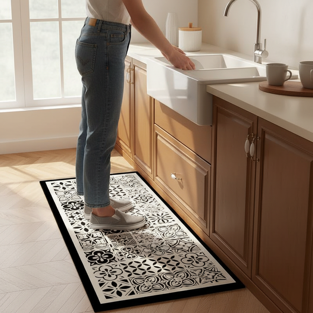 Tapis Cuisine noir et blanc carreaux antidérapant lavable