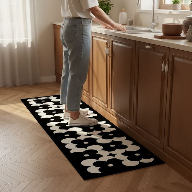 PVC Kitchen Waterproof Carpet Black Carpets Leather Non-slip Rug Oil-proof Long Foot Mats American Retro Home Decoration Rugs - gallery 1