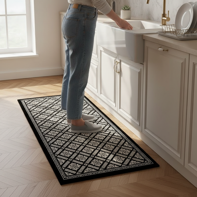PVC Kitchen Waterproof Carpet Black Carpets Leather Non-slip Rug Oil-proof Long Foot Mats American Retro Home Decoration Rugs - gallery 1