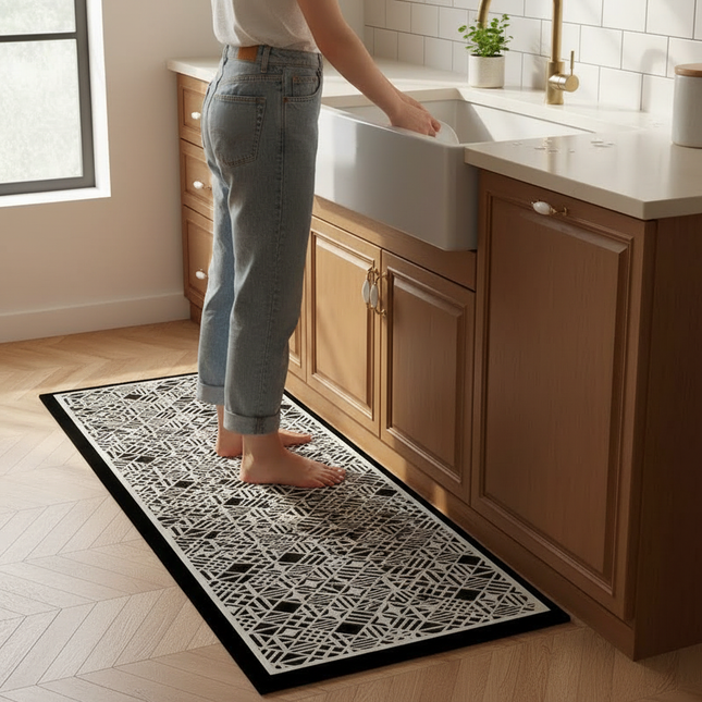 PVC Kitchen Waterproof Carpet Black Carpets Leather Non-slip Rug Oil-proof Long Foot Mats American Retro Home Decoration Rugs - gallery 1