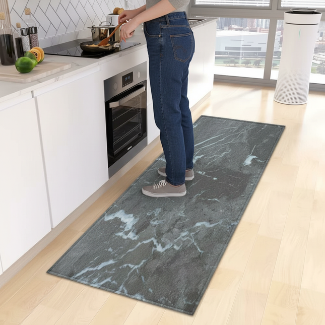 Tapis Cuisine Long Motif Marbre Absorbant