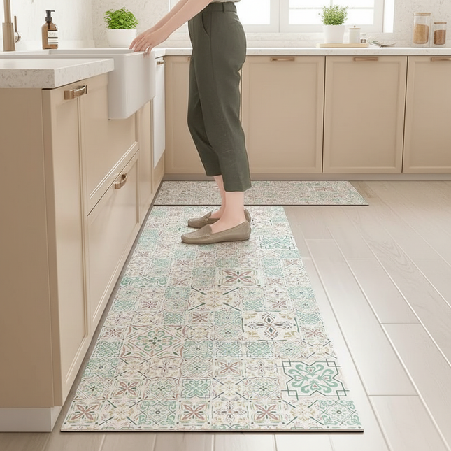 Tapis Cuisine motifs carreaux de ciment antidérapant